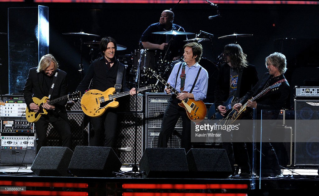 Joe Walsh, Rusty Anderson, Paul McCartney, Dave Grohl and Brian Ray perform onstage at the 54th Annual GRAMMY Awards held at Staples Center on February 12, 2012 in Los Angeles, California.